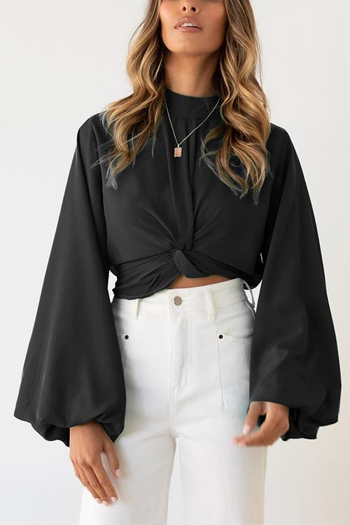 Knot Puff Sleeve Crop Blouse