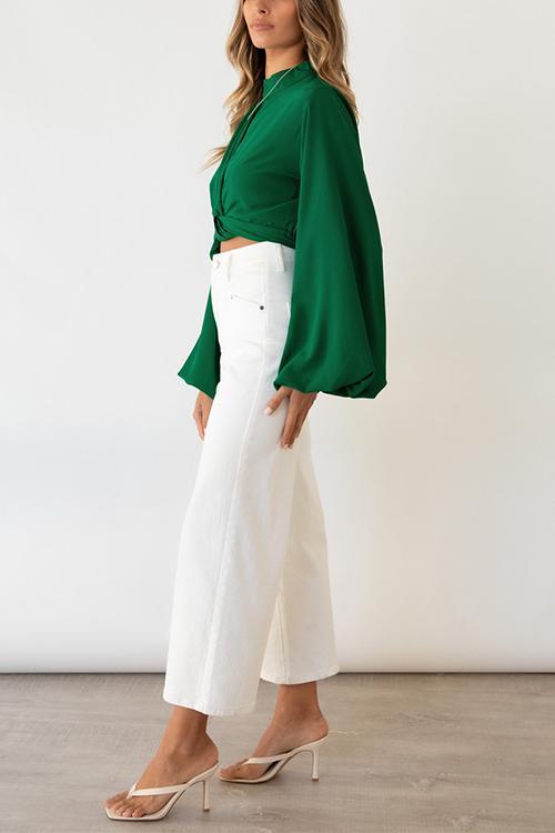 Knot Puff Sleeve Crop Blouse