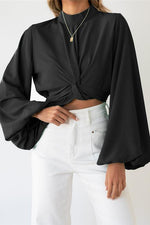 Knot Puff Sleeve Crop Blouse