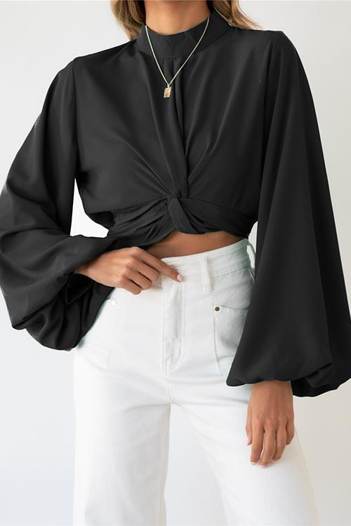 Knot Puff Sleeve Crop Blouse