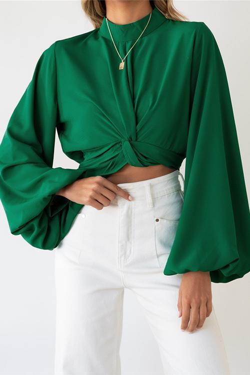 Knot Puff Sleeve Crop Blouse