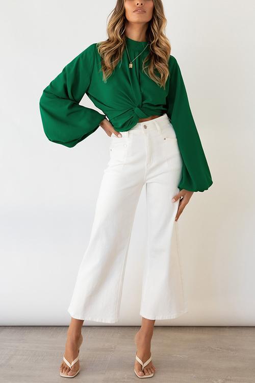 Knot Puff Sleeve Crop Blouse