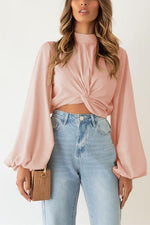 Knot Puff Sleeve Crop Blouse