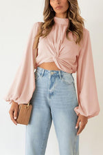 Knot Puff Sleeve Crop Blouse