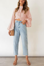 Knot Puff Sleeve Crop Blouse