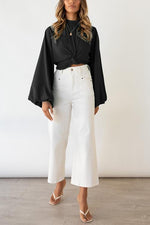 Knot Puff Sleeve Crop Blouse