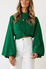 Knot Puff Sleeve Crop Blouse