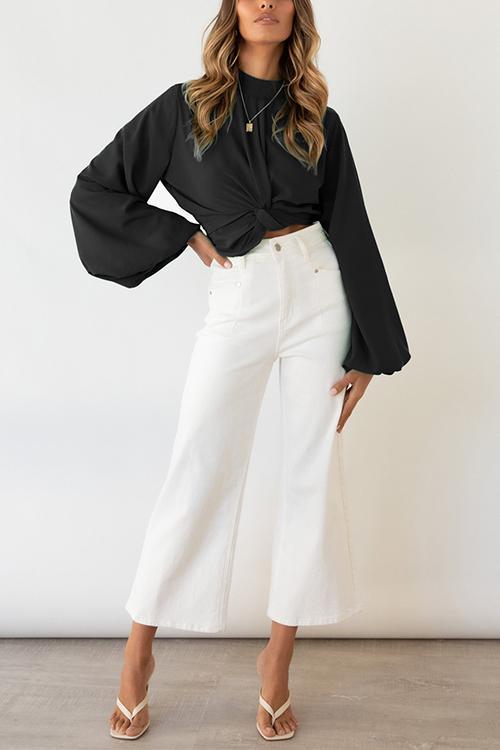 Knot Puff Sleeve Crop Blouse