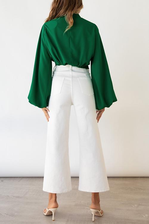 Knot Puff Sleeve Crop Blouse