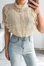 Crochet Hollow Lace Short Sleeve Blouse