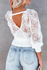 Lace V Neck Backless Blouse