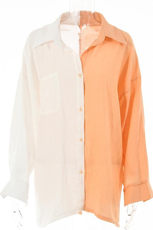 Color Block Button Long Sleeve Shirt