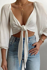 Knot Puff Sleeve Crop Top