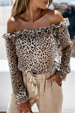 Off Shoulder Leopard Long Sleeve Blouse