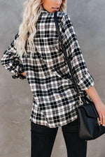 Plaid Lace Up Neck Blouse