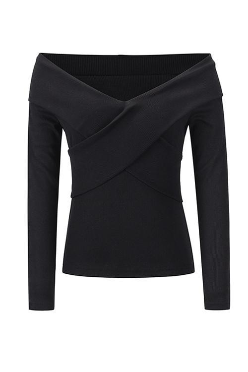 Foldover Asymmetrical Neck Fitted Top