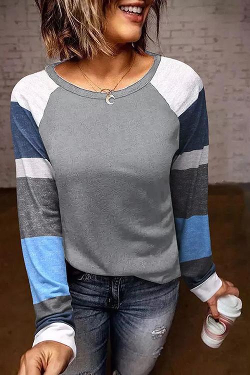 Colro Blcok Stripe Long Sleeve Tee