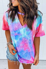 Florcoo Round Neck Tie-dye Loose T-shirt