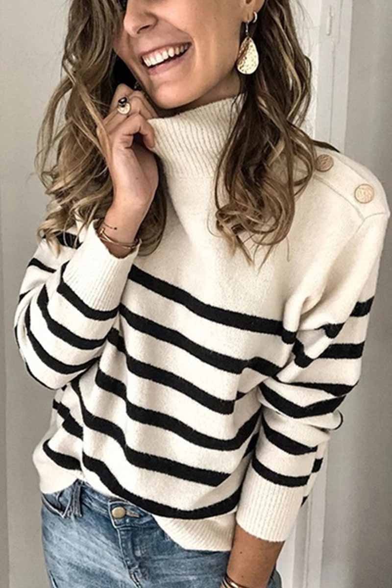 Button Design Striped Sweater