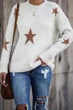 Florcoo Round Neck Loose Knit Long Sleeve Sweater