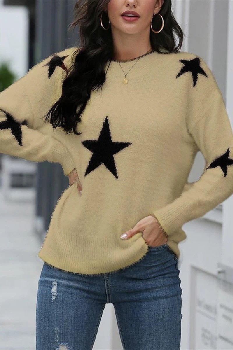 Florcoo Round Neck Loose Knit Long Sleeve Sweater