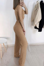 Fuzzy Tank Top Wide Leg Pants Set