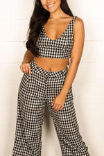 Houndstooth Print Sling Cropped Top With Pants