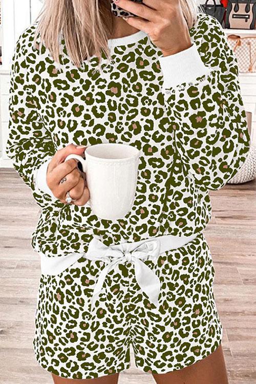 Leopard Print T Shirt Shorts Lounge Set