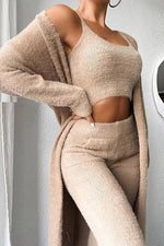 Fuzzy Tank Pants Cardigan Set