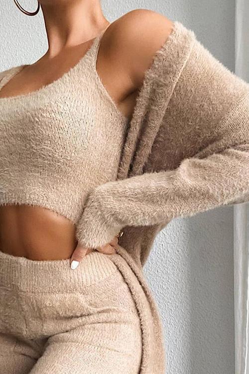 Fuzzy Tank Pants Cardigan Set