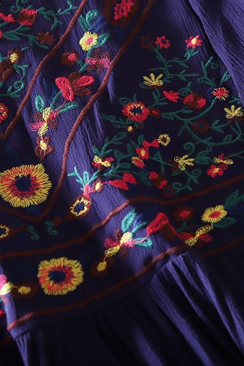 Flares Sleeve Embroidery Mini Dress