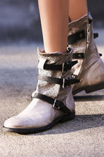 Boho Leather Buckle Ankle Flat Boot