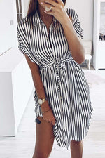 Florcoo Striped Drawstring Lace-Up Dress