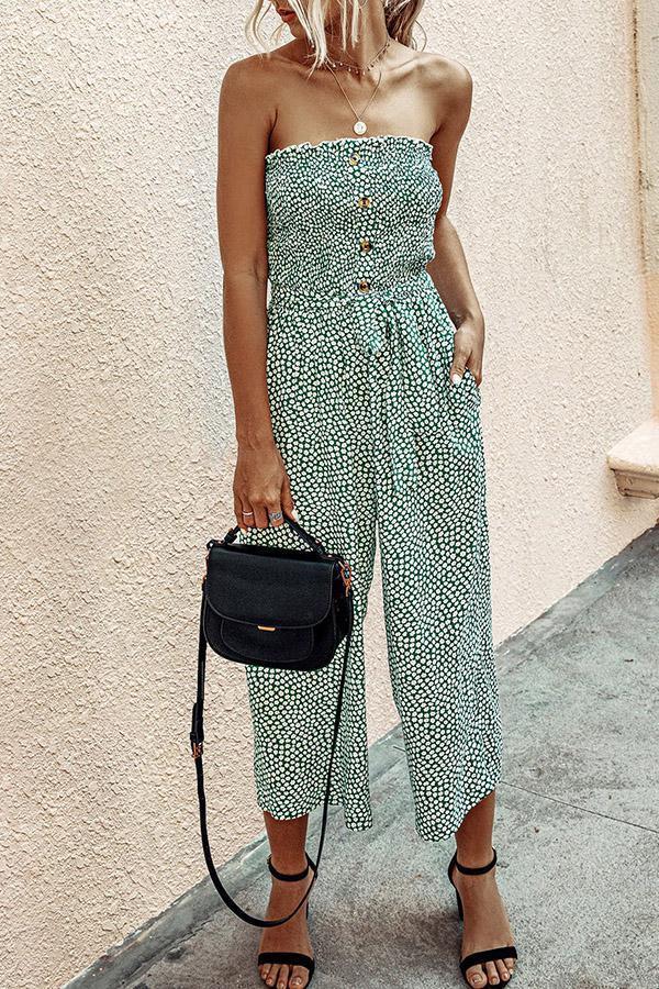 Printed Jumpsuit(With Buttons&Belt)