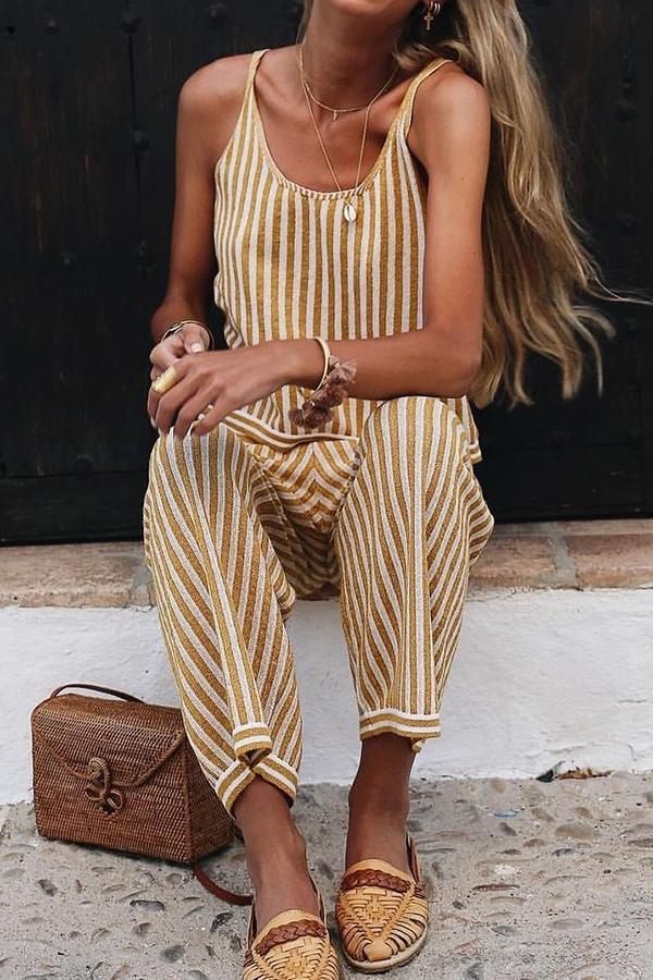 Casual Striped Sleeveless Jumpsuit