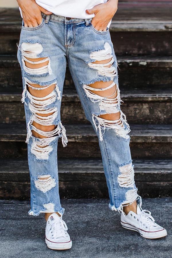 Florcoo On-trend Ripped Straight Jeans