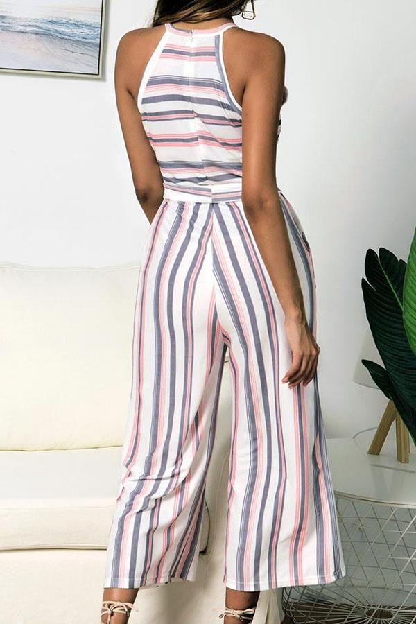 Colour Striped Printed Wide-Legged Jumpsuit