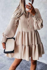 Button Layered Long Sleeve Mini Dress