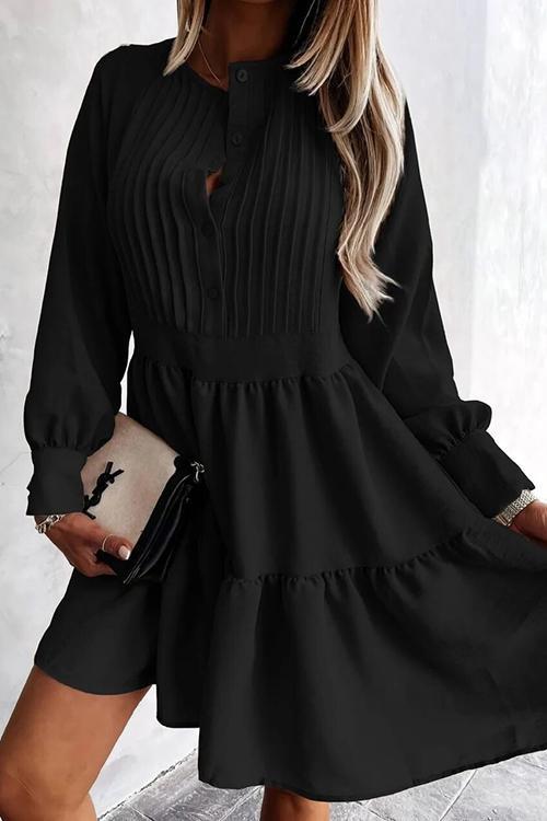 Button Layered Long Sleeve Mini Dress