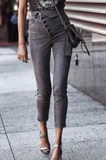 Buttoned Skinny High Rise Jeans