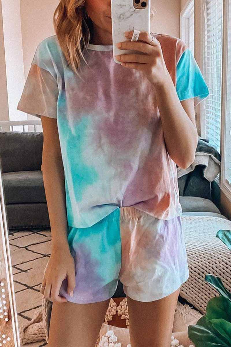 Florcoo Tie-dye Round Neck Two-Pieces Set