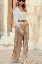 Got You Babe Sequin Pocketed Wide Leg Pants