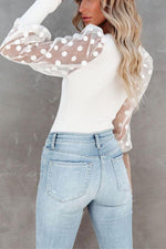 Square Neck Polka Dot Mesh Thread Stitching Bottoming Top