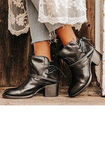 Lace Up Chunky Heels Ankle Boots