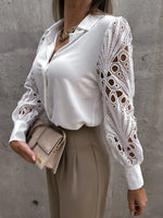 Casual V-Neck Lace Long Sleeve Lantern Shirt Blouse