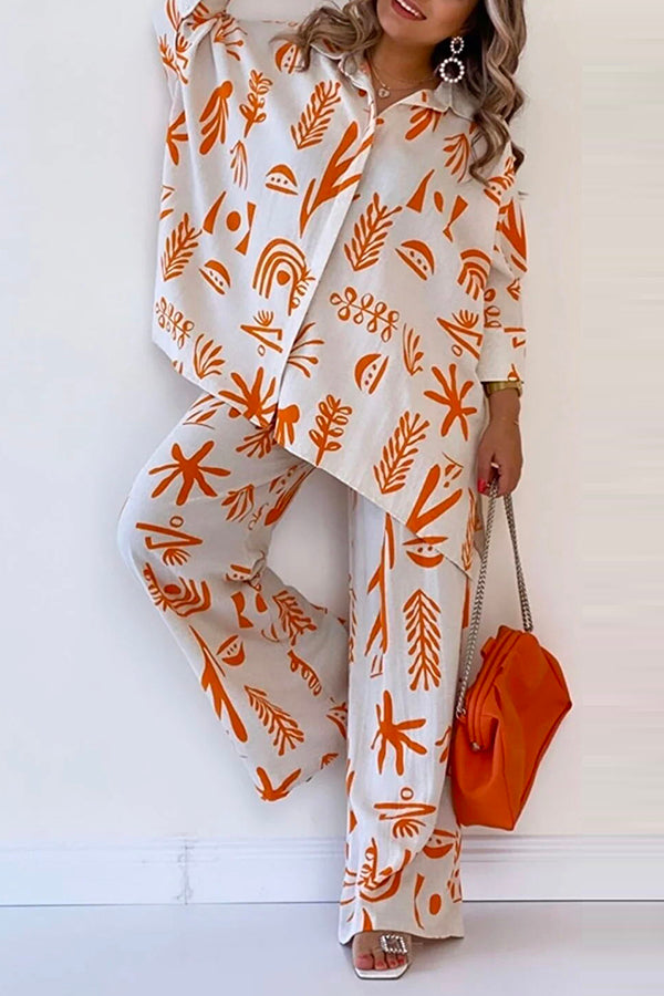 Talk Sweetly Printed Vacation Straight Pants Suit