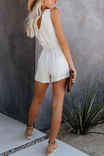 Pocketed Button Down Tie Romper