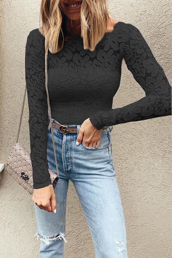 Slim-fit Lace Long-sleeved Top