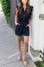Seek To Be Chic Ruffle Button Down Romper