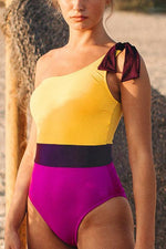 Color Block One Shoulder Swimwear